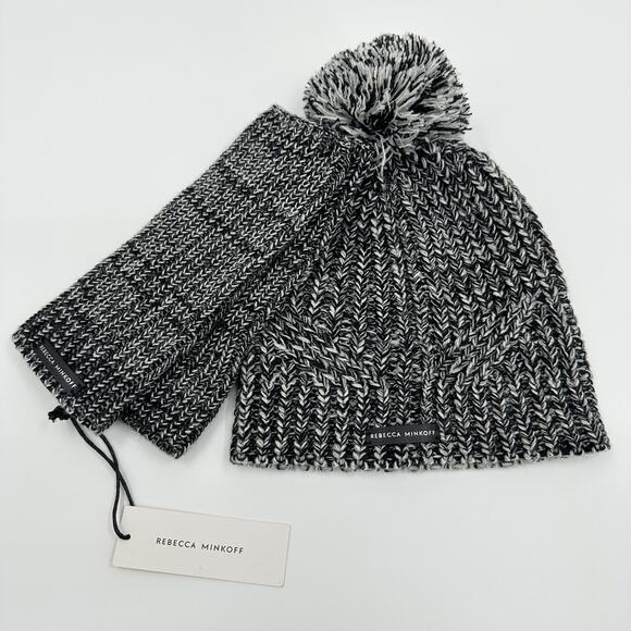 Rebecca Minkoff New Beanie Arm Warmers Marled Set in Black One Size NWT - Picture 3 of 10